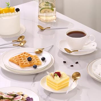 White Gold Coffee Spoons Set,Stainless Steel Teaspoons of 6,Espresso Spoons 5.11 inch,Demitasse Dessert Scoop,Small Tea Scoop Mini for Stirring,Matte Finish,Dishwasher Safe