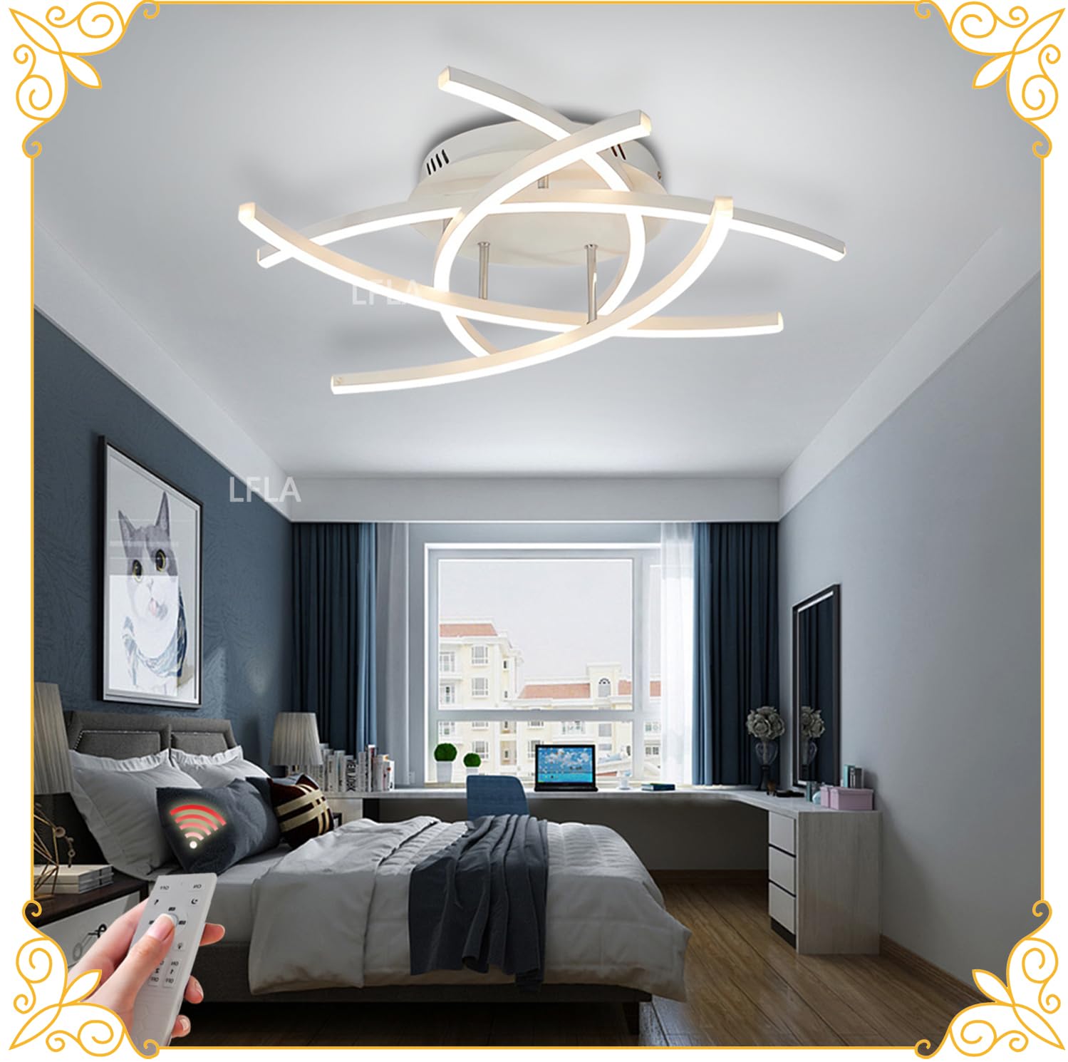 Duże Lampy Sufitowe Ściemnialna Nowoczesna Lampa Sufitowa LED z Pilotem ściemniania 3000K-6000K Czarna Lampa do sSalonu Biała Lampa Wufitowa do Salonu Sypialnia Gabinet (Biały, 5-płomień,62W)