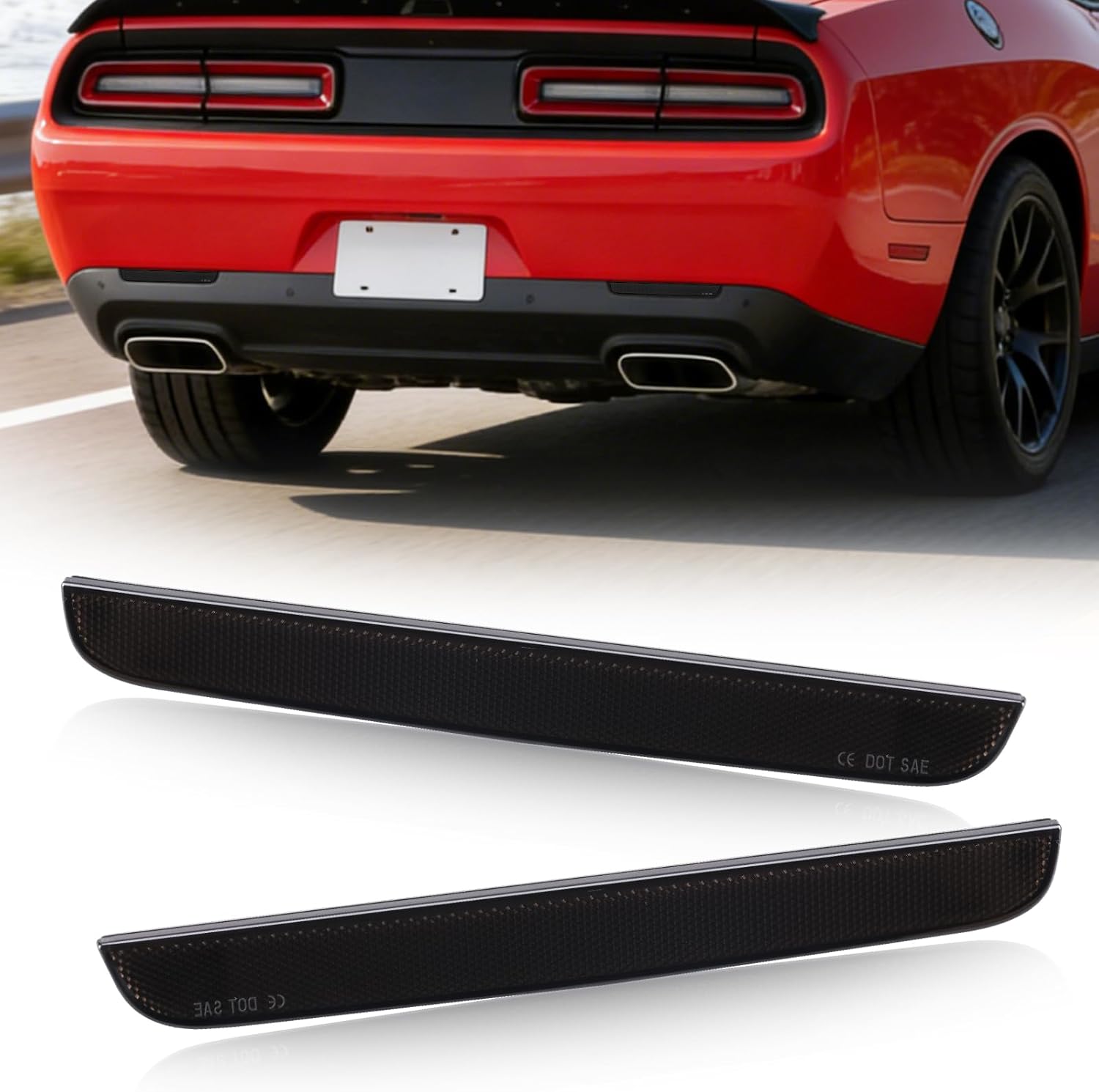 YCLL 2PCS Rear Bumper Reflector Lens Compatible With Dodge Challenger 2015-2024 Rear Reflectors, Smoked Lens Challenger Rear Side Marker Light, Rear Bumper Warning Reflector
