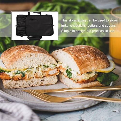 Miniatura 2 de Angoily 1 bolsa negra para cuchillos de chef, 7 ranuras, estuche portátil para cuchillos de chef, bolsa de almacenamiento con asa de transporte y