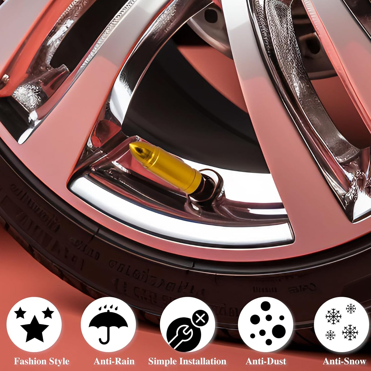8PCS Bullet Style Tire Valve Stem Caps, Corrosion Resistant, Universal Aluminium Alloy Dustproof Tire Valve Stem Covers for Cars, SUV, Trucks, Bikes, Motorcycles, Bicycles(Gold)