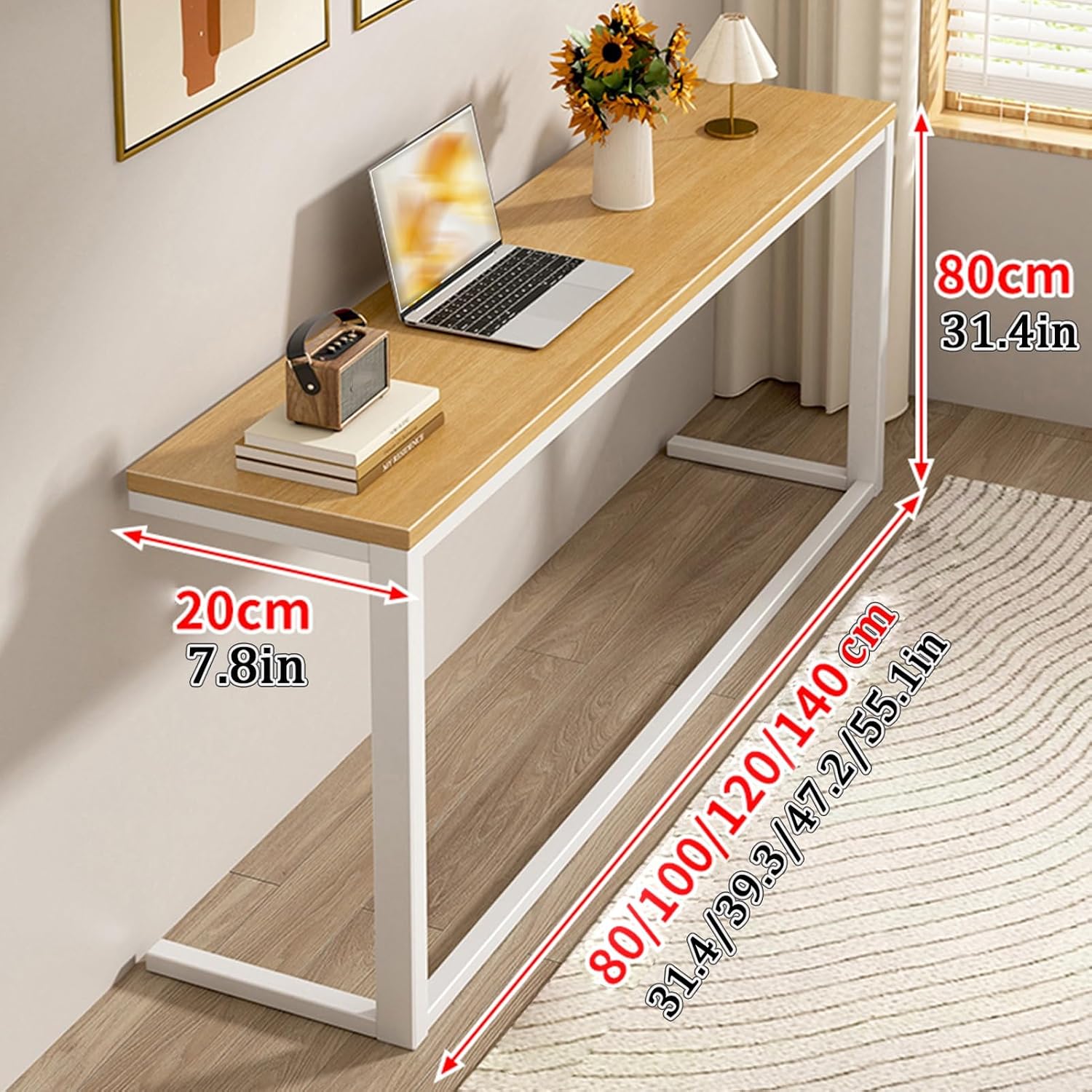 Console Table, 31.4 Inch High Sofa Table, Narrow Entryway Table, Bottom Reinforced Metal Frame, Suitable for Living Room, Bedroom, Farmhouse Style, Rustic Wood Color(39.3x7.8/100x20cm)