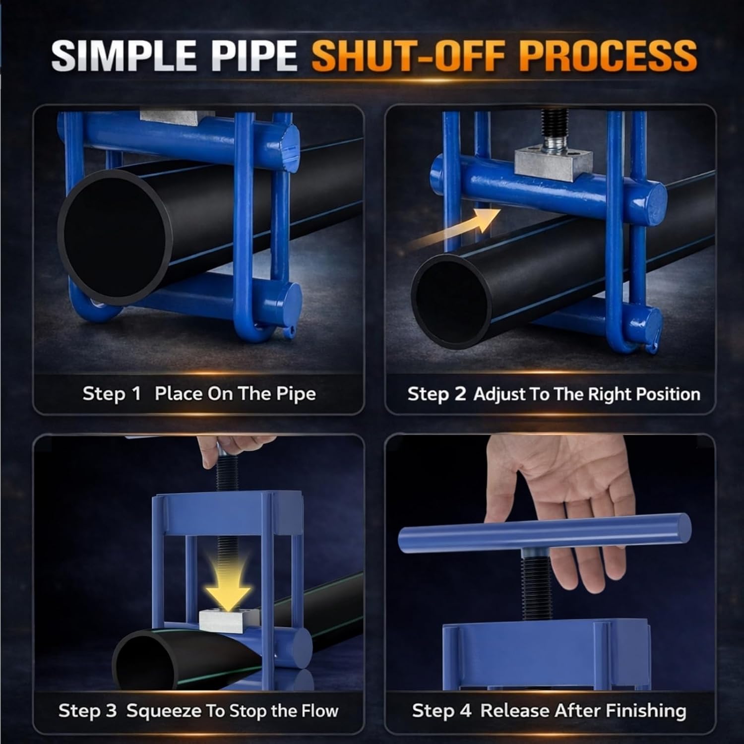 Pipe Squeeze Off Tool, Pipe Shut Off Tool for 1/2-2.5 In PE/PPR/PP Pipe, Manual Gas and Water Pipe Shut Off Tool for Temporary Flow Control, Emergency Repair, and Line Maintenance