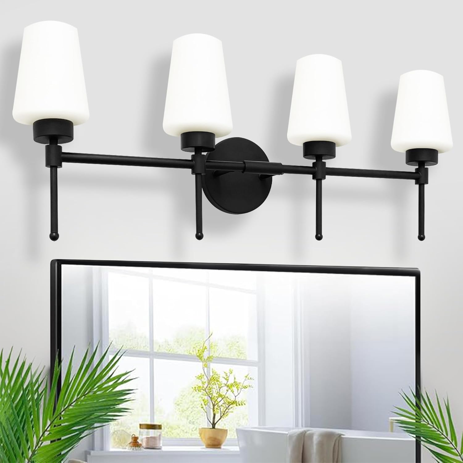 YHTlaeh New Bathroom Vanity Light Fixtures 3 Lights Brushed Brass Glass Shade Modern Wall Bar Sconce Over Mirror (Brushed Black, 4T) Brushed Black 4T