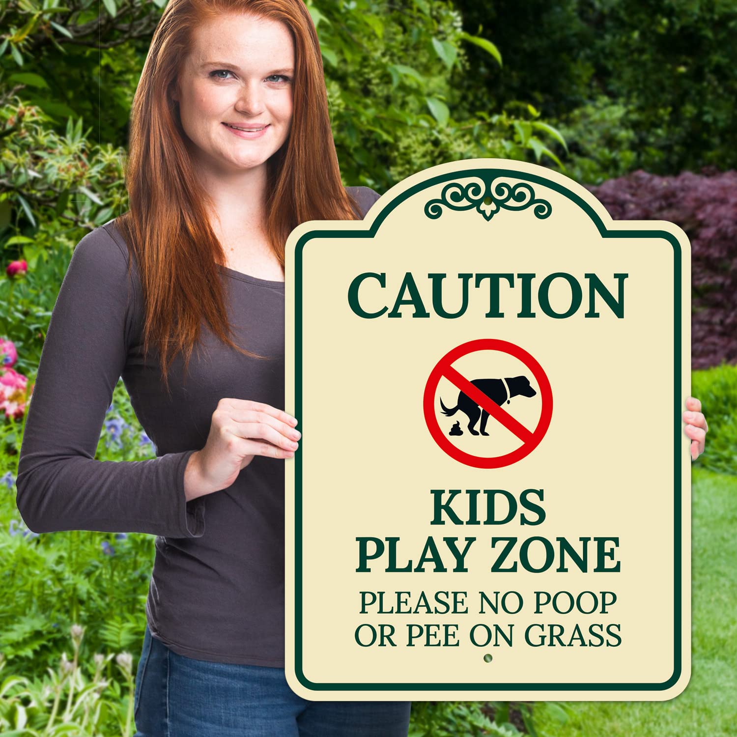 Caution Kids Play Zone Please No Poo Or Pee On Grass Décor Sign, Green Light, 18x24 Inches, ACM, Fade Resistant, Made in USA