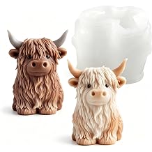 Highland Cow Silicone Mold 3D Long Haired Fluffy Shaggy Scottish Cow Heilan Coo Mold for Resin, Candle, Soap, Chocolate, Concrete, Epoxy Farmhouse Rustic Kitchen Decor Ice Tray