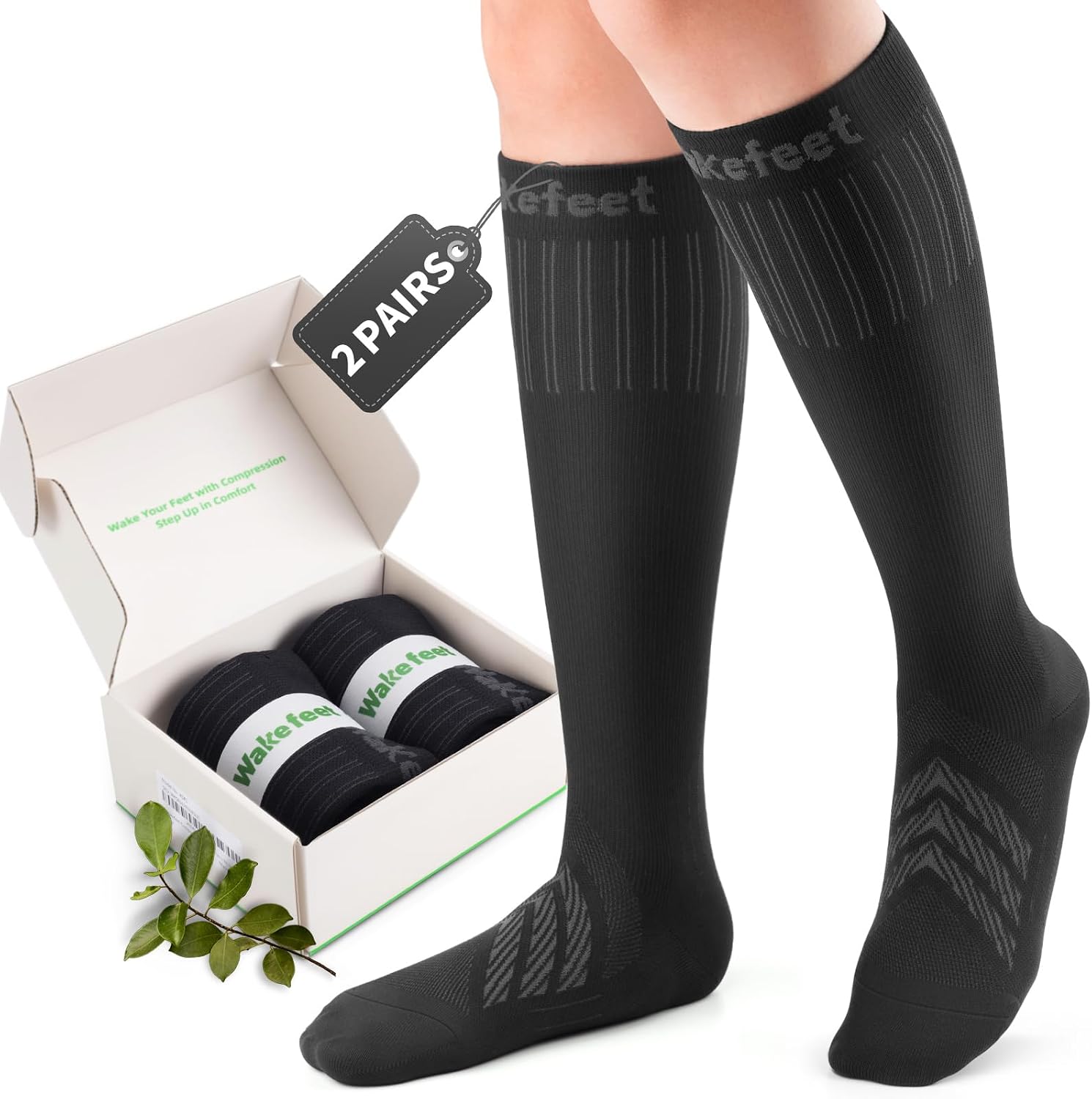 Compression Socks Women Men 15-20mmHg, 2 Pairs Knee High Graduated Socks for Circulation Support, Flying, Sport