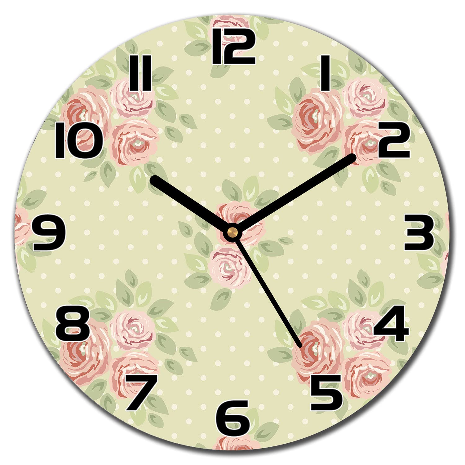 Horloge en verre 30 cm Coloray avec motif de roses shabby chic pour la cuisine et le salon
