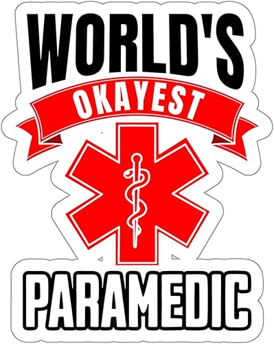 World's Okayest - Adhesivo paramédico médico vintage, vinilo pequeño impermeable para botella de agua, taza, libro de pasaportes, libro de recortes,