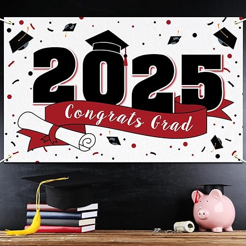 Vista 11 de Decoraciones de fiesta de graduación de felicitaciones 2025 – Clase de 2025 gran cartel colgante de fondo de fotoprop para colgar en la clase