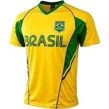 Icon Sports Kids Brazil Performance Jersey - Youth Sizes Brazil Futbol Shirt - Brasil Soccer Short Sleeves Tee Shirt
