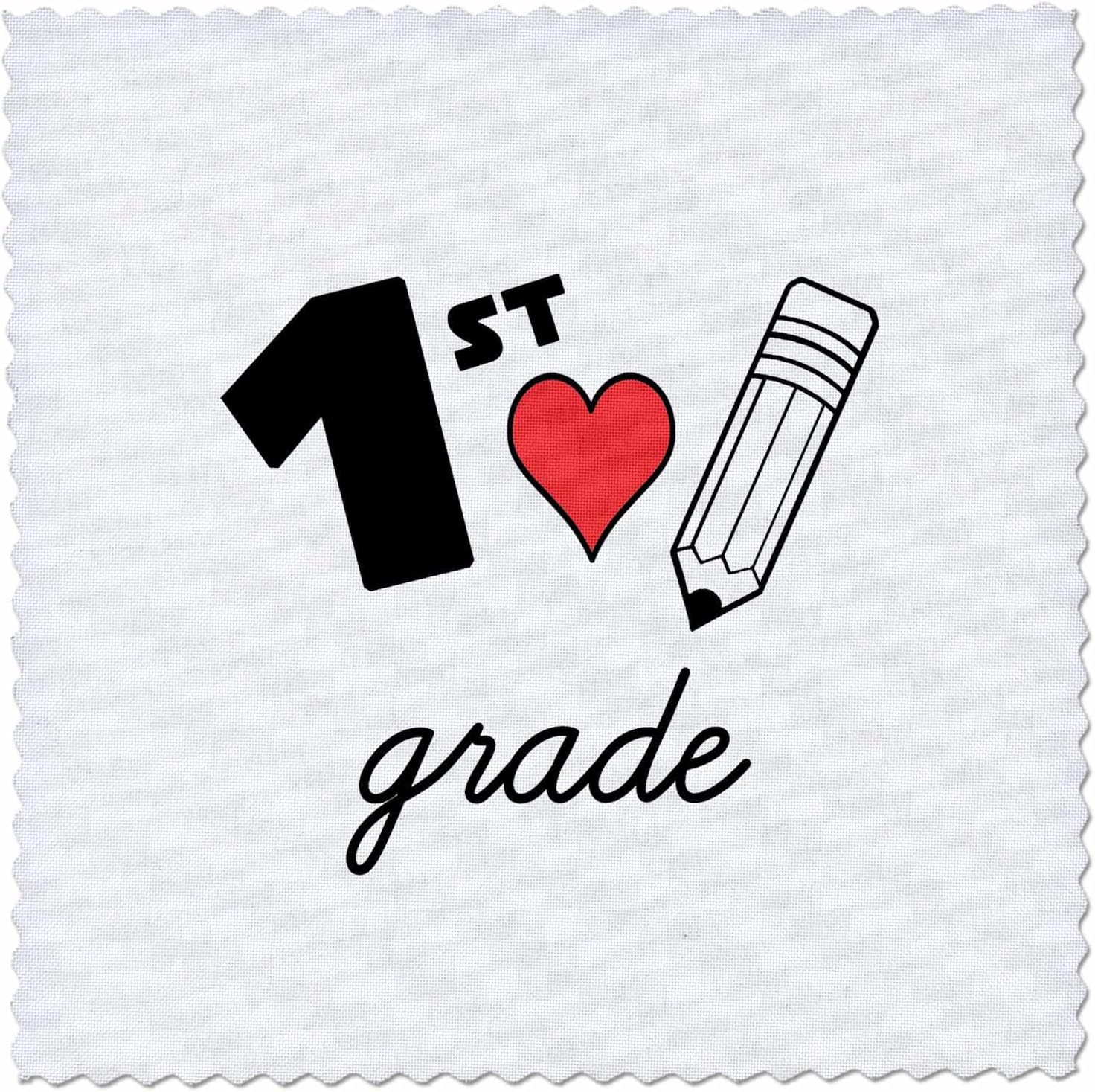 3dRose 1st Grade with Clipart red Heart and Pencil. Black Lettering... - Quilt Squares (qs-384731-5)
