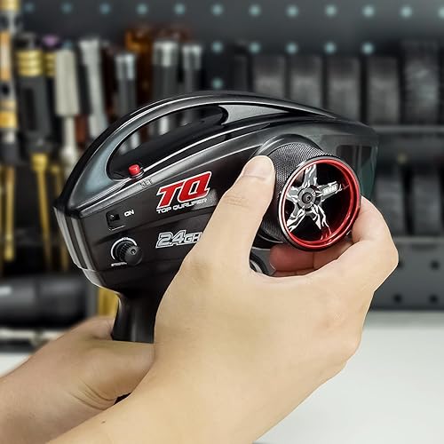 Miniatura 6 de INJORA Transmisor RC volante gatillo – CNC aluminio 5 radios volante para transmisor TQI TRX4M TRX4 TRX6 (rojo)