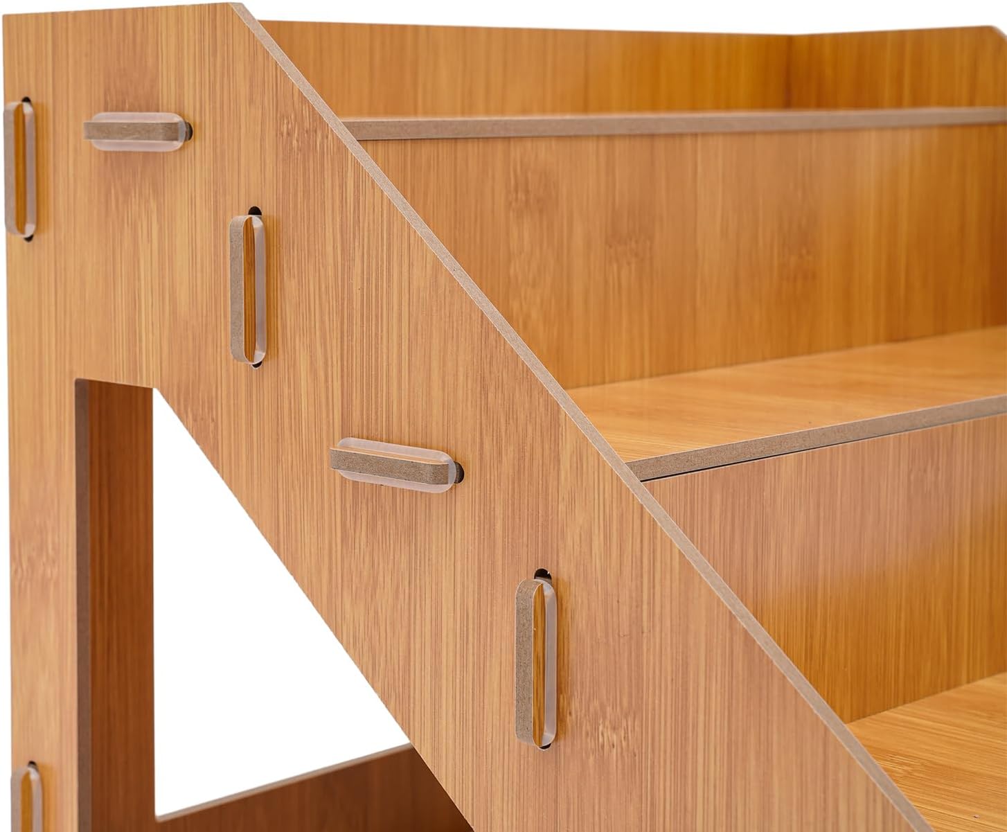 4 Pcs 4-Tier Retail Display Rack Farmhouse Retail Display Stands Staged Tabletop Display Rack Cupcake Dessert Stand Holder Step Storage Organizer Shelf for Shop Store, Wood Color