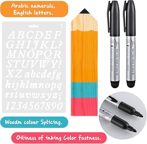 Miniatura 2 de Zonon 8 piezas de placa de nombre personalizada, letrero de escritorio de madera en blanco con rotulador y plantilla de letra en inglés, regalos de