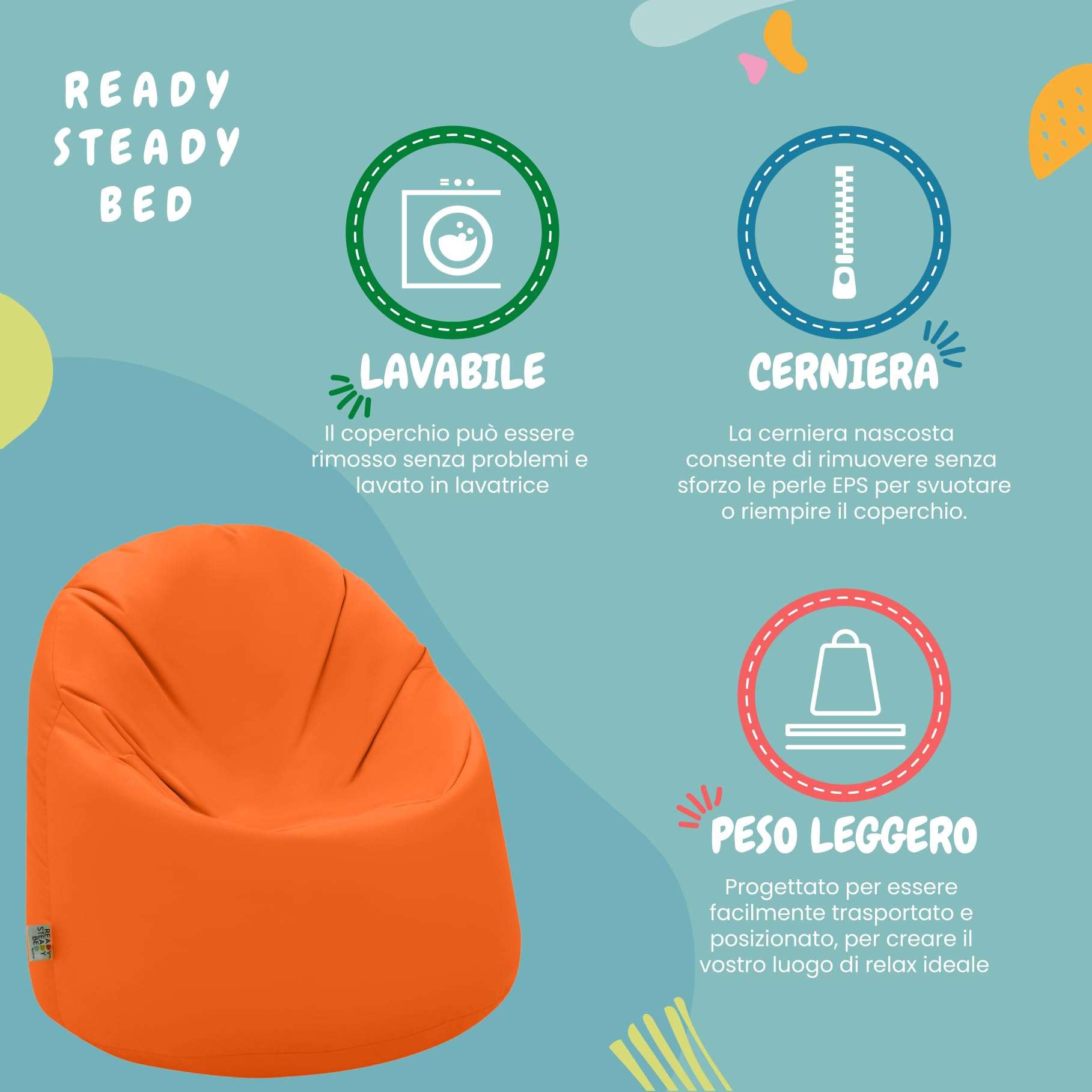 Ready Steady Bed Poltrona a Sacco per Bambini | Comodo Sedile BeanBag per Interni ed Esterni | Mobili per Bambini Resistenti all'acqua | Design Ergonomico Durevole Comodo (Arancia)