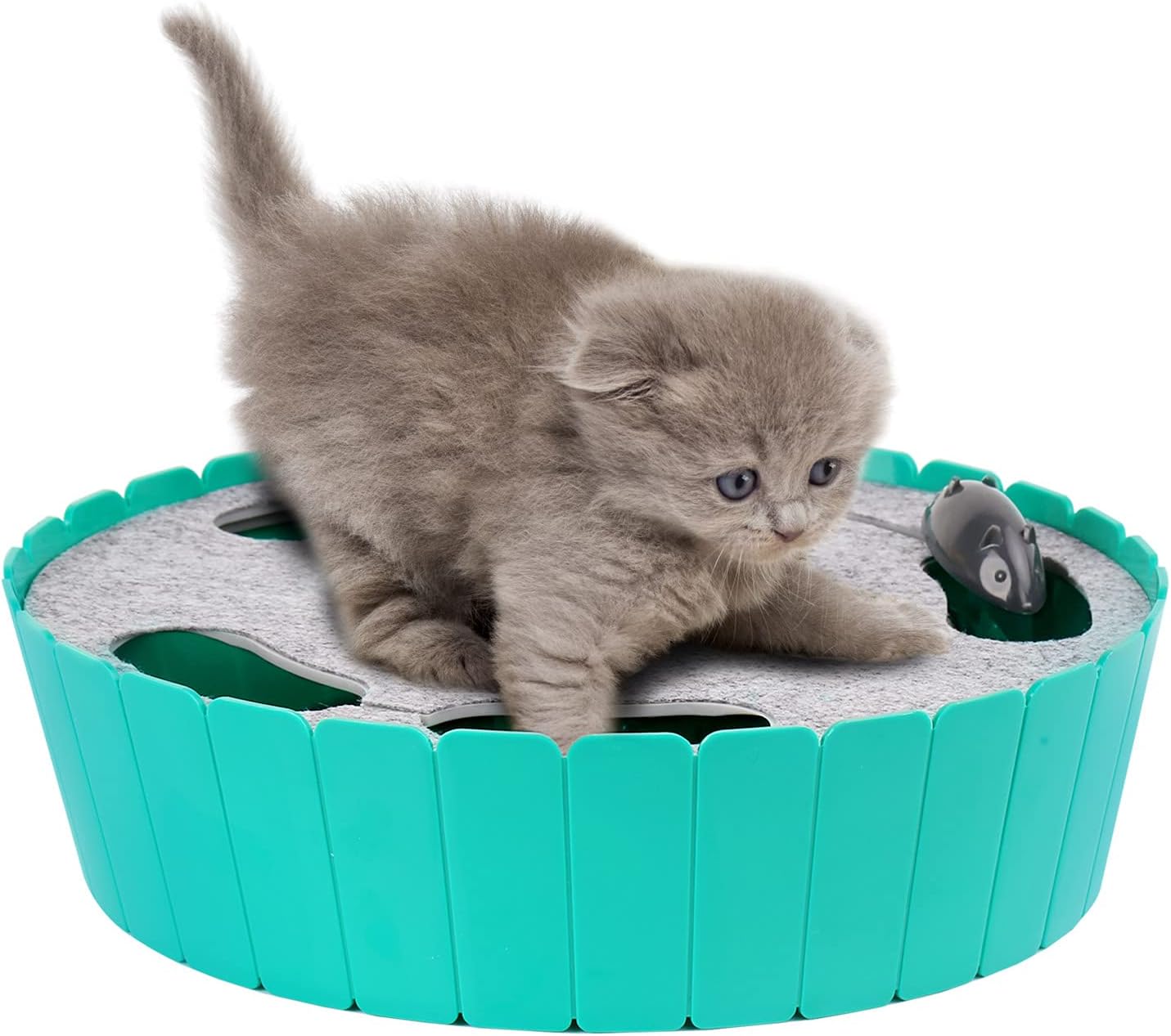 Pawaboo Interactive Cat Toy with Running Mouse, Electronic Motion Cat Toy Automatic Teaser for Indoor Cats, Pop and Play Hide Seek Cats Toys Hunting Mouse for Pet Kitten Play Fun Exercise, Lake Blue