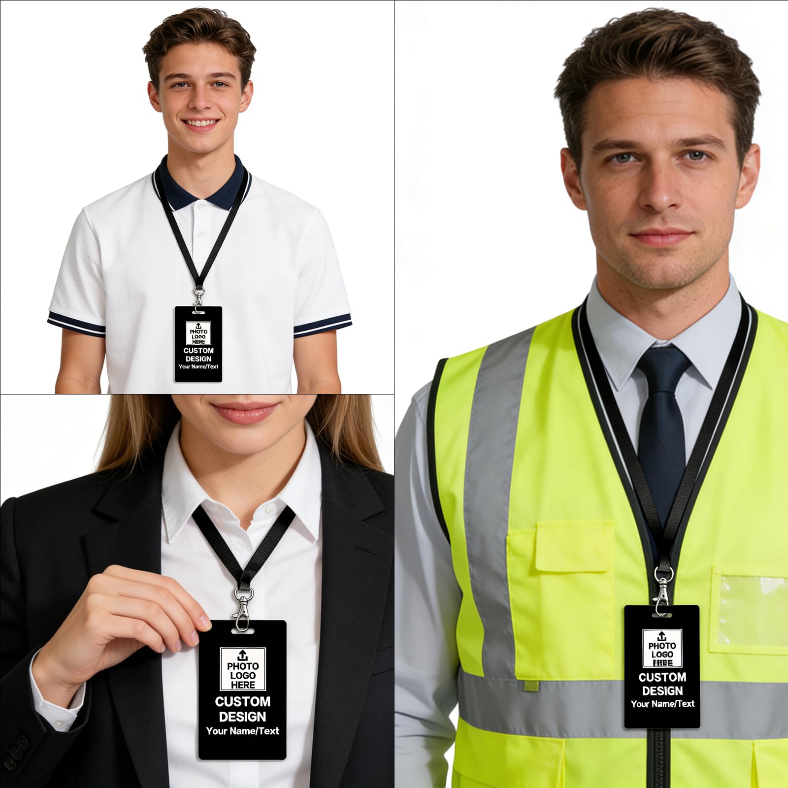 Badge identificativo personalizzato con cordino, stampa fronte/retro, per lavoro ufficio studente