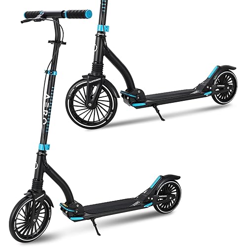 AERO MOBILITY Kick Scooter for Kids 6+, Teens & Adults | Light Up Wheels, Hand Brake, Rubber Deck Mat & Shock Absorption | Foldable & Height Adjustable