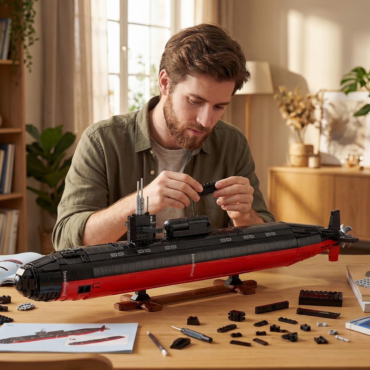 Military Building Block Sets for Adults: 1:125 Los Angeles Class Nuclear Submarine Model, RC Submarine Toy, WW2 Army USS Battleship & Military Vehicles Display Model 2750 PCS
