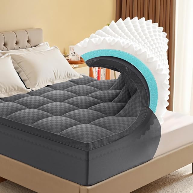 King Matelas Topper, 4.5 Topper de matelas en mousse mémoire de pouce pour douleurs dorsales - 2.5" Mousse mémoire de refroidissement douce et supportive + 2" Couverture de paillasson de dessus d'oreiller, avec poche profonde de 8-21 po, gris foncé