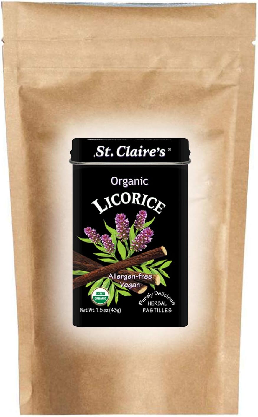 St. Claire's Organic Herbal Pastilles, (Licorice, 8 Ounce Bag, over 240 pieces) | Gluten-Free, Vegan, GMO-Free, Plant-based, Allergen-Free | Made in the USA in a Dedicated Allergen-Free FacilityUSDA Organic