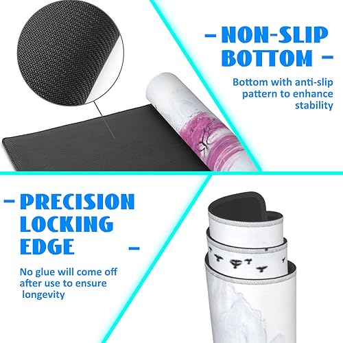 Miniatura 6 de Alfombrilla para escritorio, pintura al óleo de árbol de cerezo en flor extendida para mouse de juegos grande, 35.4"x15.7" gran alfombrilla de mouse