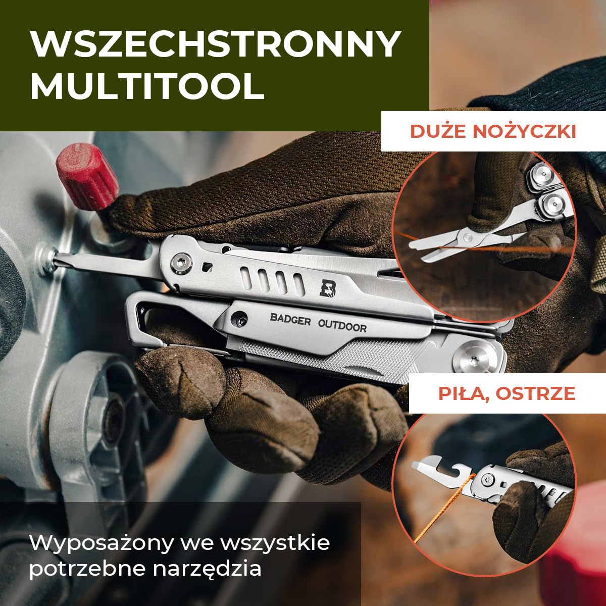 Badger Outdoor Fang Multitool 12w1 - Nóż Wielofunkcyjny | Ze Stali Nierdzewnej, Narzędzie Survivalowe z Kombinerkami i Nożyczkami, Wysokiej Jakości Gadżet Outdoorowy