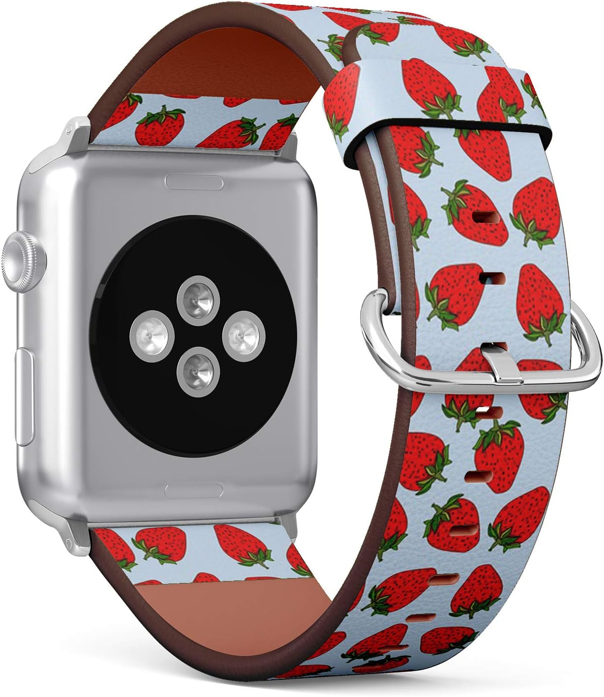 Compatible with Apple Watch Series 7/6/5/4/3/2/1 (Big Version 42/44/45 mm) Leather Wristband Bracelet Replacement Accessory Band + Adapters - Strawberry Organic Food