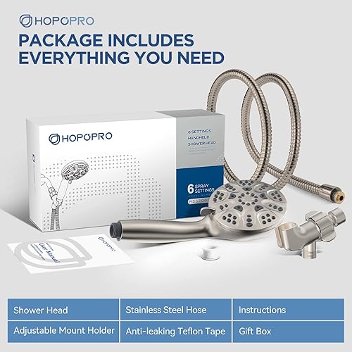 Miniatura 8 de HOPOPRO Cabezal de ducha de alta presión con 7 ajustes de pulverización de mano, cabezal de ducha desmontable, rociador eléctrico integrado para