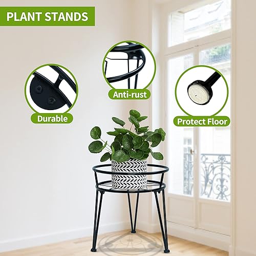 Miniatura 3 de TOWCSTER Paquete de 3 soportes de metal para macetas de interior y exterior, contenedor de hierro resistente a la corrosión para exhibir plantas de