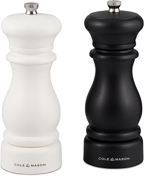 Cole & Mason Southwold Black & White Salt and Pepper Mill Set, Adjustable Grind, ABS Plastic, 165mm, Gift Set, Includes 2 x Salt and Pepper Grinders