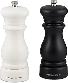 Cole & Mason Southwold Black & White Salt and Pepper Mill Set, Adjustable Grind, ABS Plastic, 165mm, Gift Set, Includes 2 x Salt and Pepper Grinders