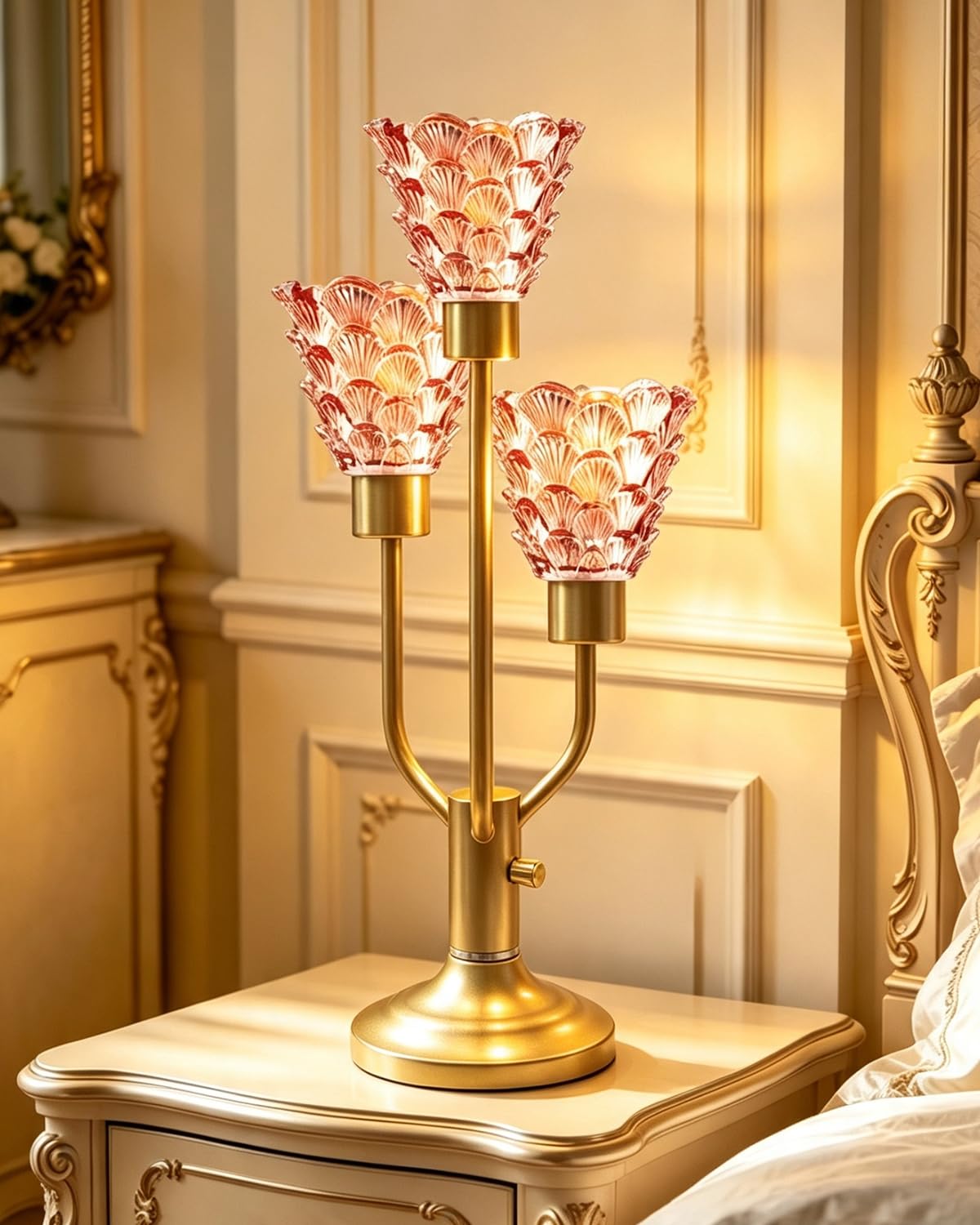 Photo 1 of Lightdot Vintage Glass Table Lamp Dimmable Pink Lamp 3 Bulbs Included
