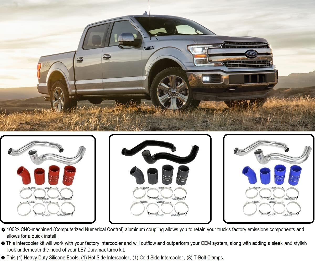 3" Intercooler Pipe and Silicone Boot Kit Compatible With 02-04 GM Chevy 6.6L Duramax LB7 Truck Engine (BLUE)