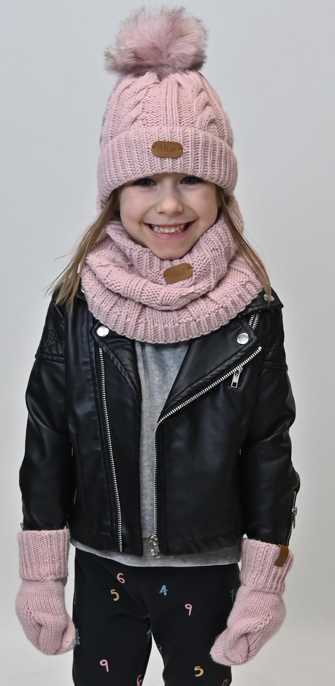 Alur Bonnet Fille et Garcon avec Pompon et Cache Cou Bebe - Ensemble Bonnet Echarpe Chaud et Universelle - Élastique en Douce Bonnet et Tour de Cou Enfant (A1)