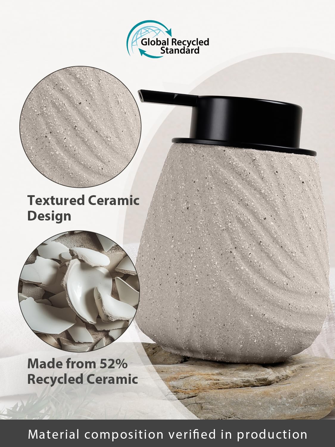 Dozownik mydła z pianki, dozownik płynu do mycia naczyń, 400 ml, naturalny beżowy, z dużą głowicą pompki, ceramiczny dozownik mydła piankowego do kuchni, łazienki