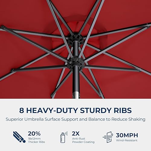 Miniatura 4 de HOMSHADE Sombrilla de patio al aire libre de 9 pies, protección UV UPF50+, sombrilla de mesa de patio con botón de inclinación, manivela y 8