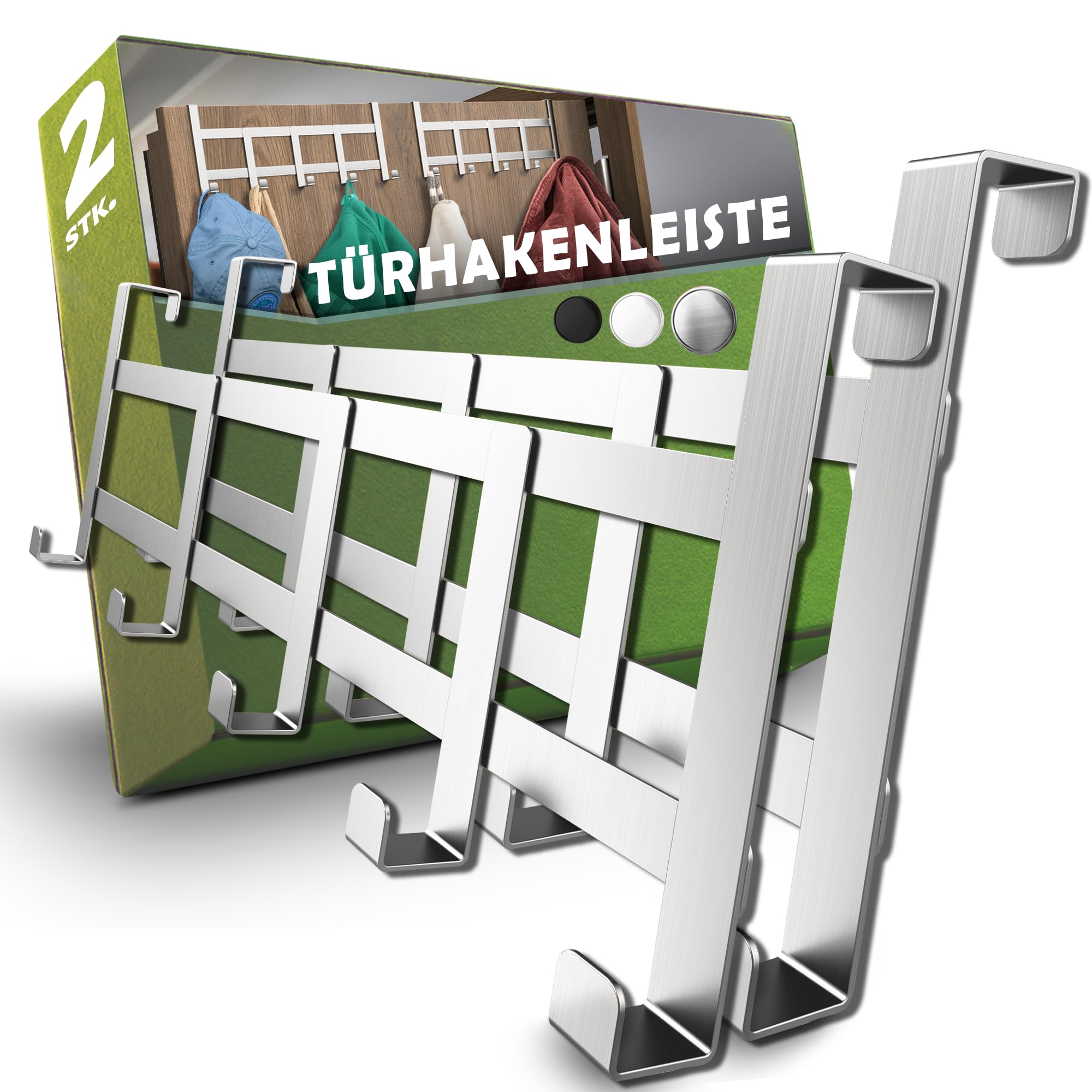 Menz Türgarderobe zum Einhängen, 2er Set – Edelstahl Türhaken mit Anti-Rutsch- und Filz Pads – 2 x praktische Türhakenleiste zum Einhängen, ideal als Kleiderhaken für Tür