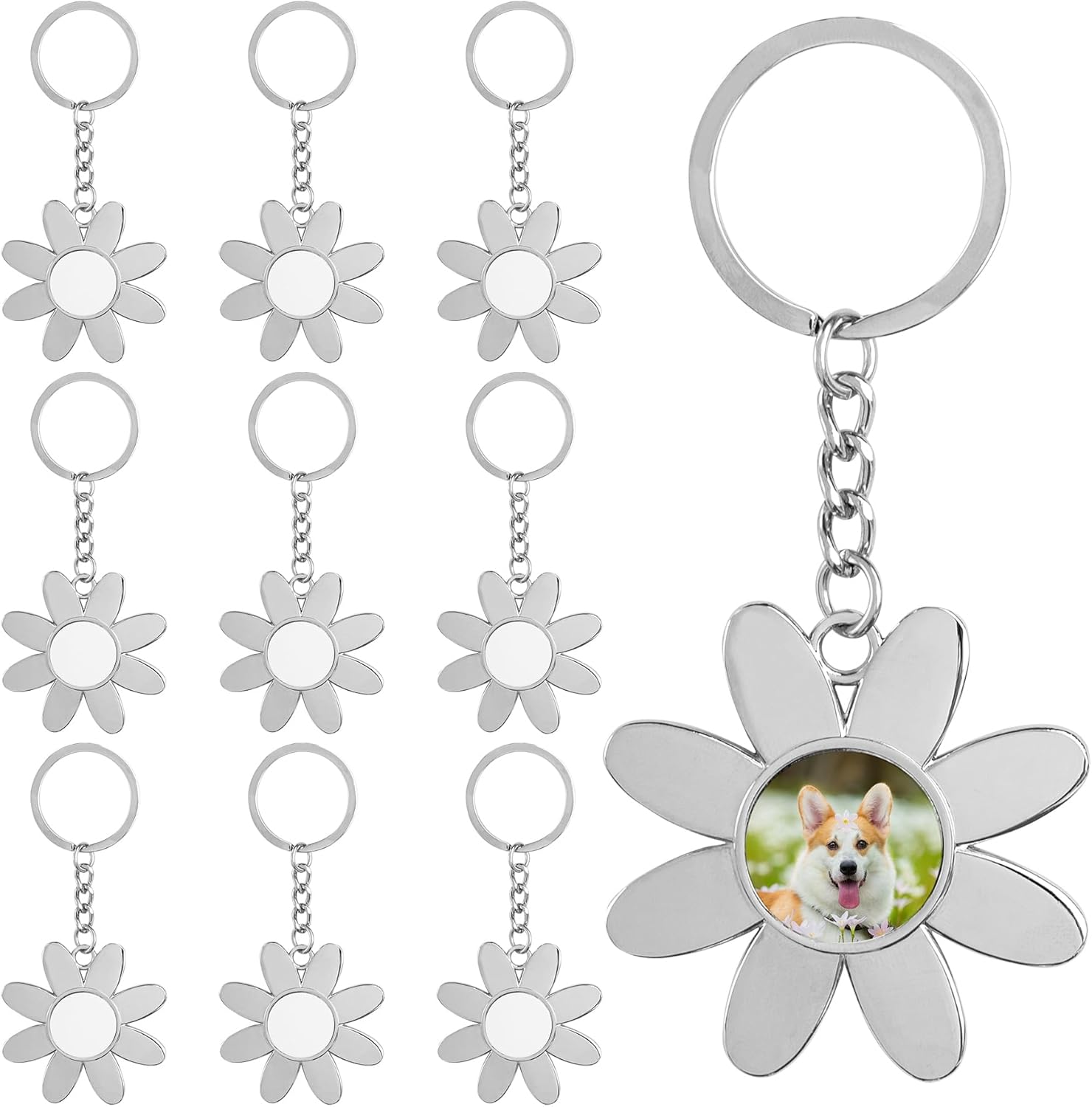 Framendino, 10 Pack Sublimation Keychain Blanks Flower Heat Transfer Press Key Chains for DIY Crafts Supplies