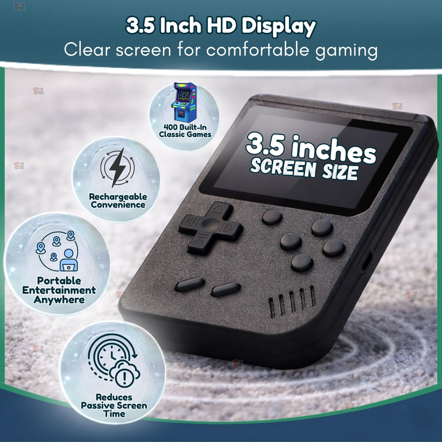 TOYTONIC Rechargeable Pocket Video Game Console for Kids 400-in-1 Retro Handheld Gaming Device with Built-in Classic Games, TV Output Support(Color Assorted) 1