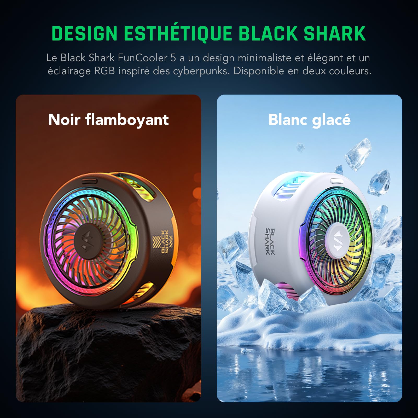 Black Shark FunCooler 5 Refroidisseur Telephone Magnétique, ventilateur telephone portable avec éclairage RGB, Phone Cooler compatible avec la série magnétique iPhone/Android/tablette/iPad (Noir)