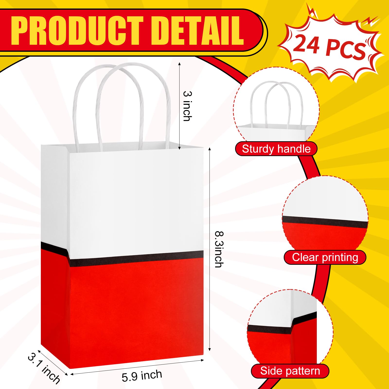 Czlotyh 24 Pcs Cartoon Animation Gift Bags Red Kraft Treat Bags with Handle Paper Goodie Bags Birthday Party Supplies for Birthday Theme Holiday Baby Shower Decorations Candy