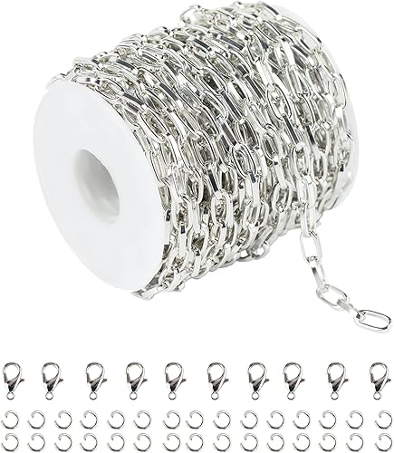 Miniatura 8 de Cadenas ovaladas de aluminio de 16.4 pies de oro claro para hacer joyas, cadena de eslabones de clip sin soldar, cadenas de collar de cadena a