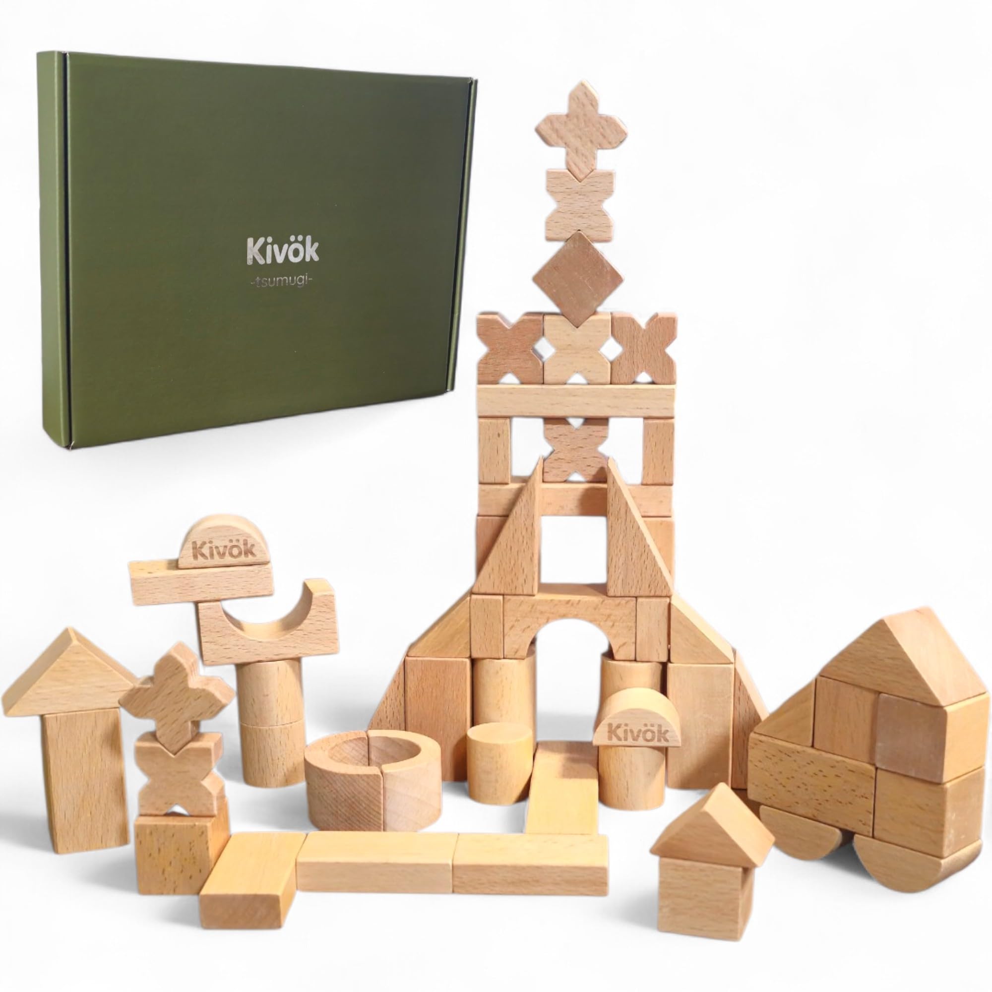 Amazon | 【Kivok直営限定】 プレミアム積み木 紡木 58ピース 対象年齢