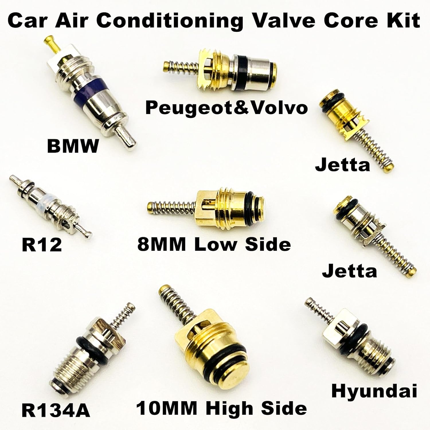 134PCS Car Air Conditioning Valve Core Accessories Kit ,A/C R12 R134a Air Conditioner Valve Core Seal Kit, Refrigeration HVAC Valve Cores Repair Kit Double Head Dual A/C Valve Installer & Removal Tool