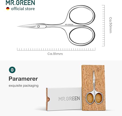 Miniatura 6 de MR.GREEN Tijeras de cejas con hoja curvada, tijeras de pelo facial profesional de acero inoxidable para manicura, removedor de pelo (Mr-2001)