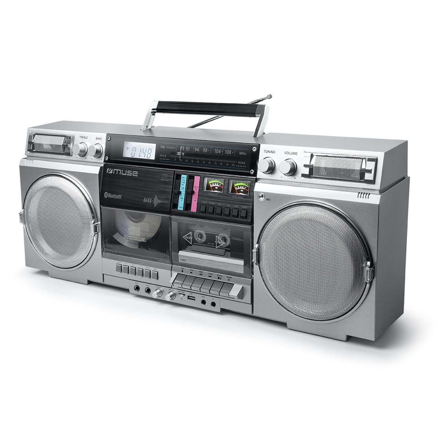 Bmi Enceinte Portable HiFi Muse M-380 GBS Ghetto Blaster Enregistreur de Cassette CD Radio FM Bluetooth - 80W - Écran LCD
