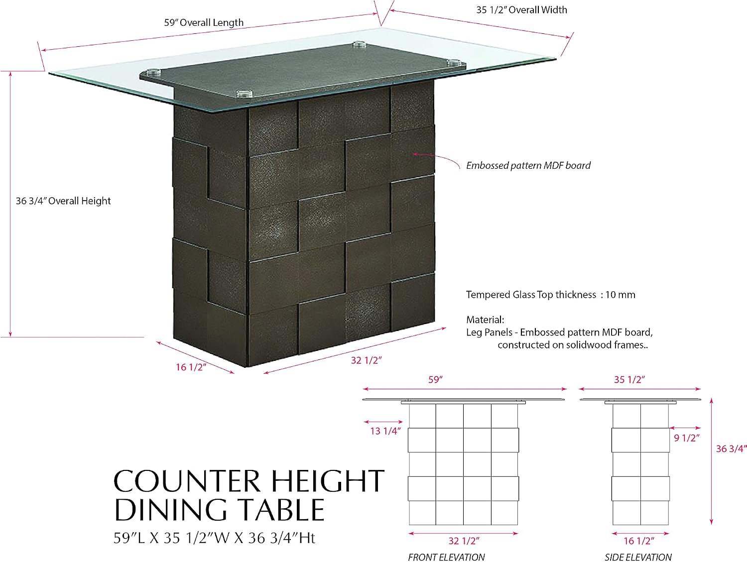 Kings Brand Furniture - 7-Piece Capron Glass Top Counter Height Dining Set, Table & 6 Stools, Grey