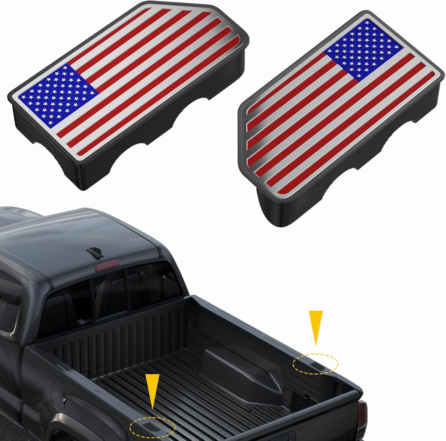 OGYE American Flag Stake Pocket Covers for 2014-2018 GMC Sierra 1500,Chevy Silverado 1500/2500/2500HD/3500 Truck Bed Rail Stake Odd Shaped Hole Plugs Caps (Black, 2-Pack)